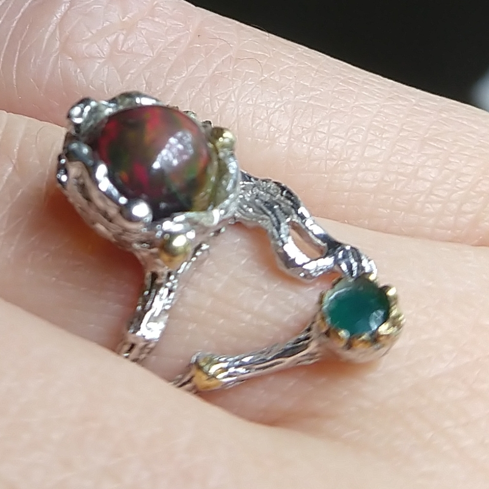 Natural black opal Onix sterling artistic ring - Picture 2 of 8